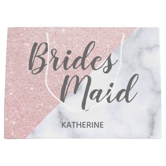 Witte marmer en roos goudglitter bruidsmaid groot cadeauzakje (Voorkant)