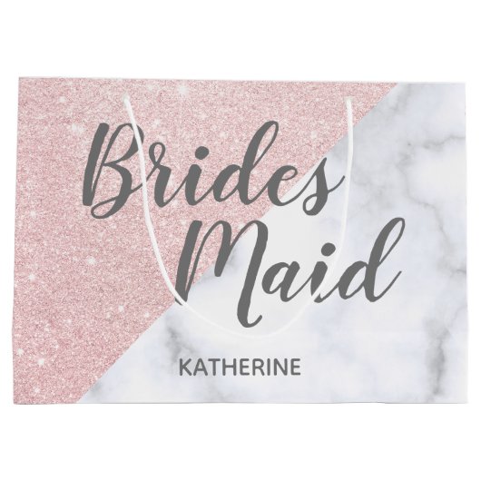 Witte marmer en roos goudglitter bruidsmaid groot cadeauzakje (Achterkant)