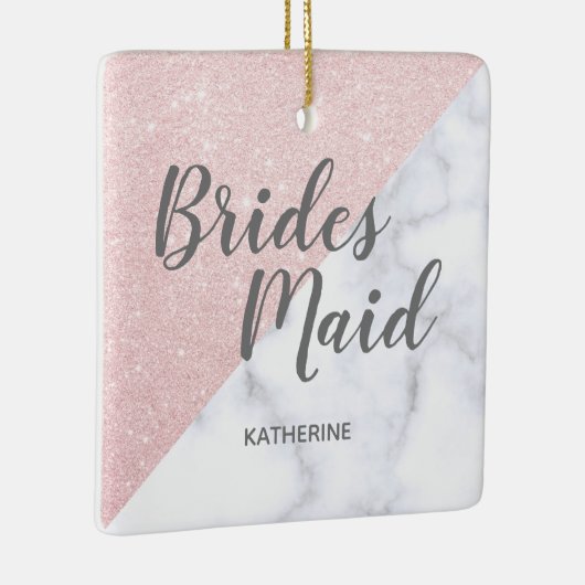 Witte marmer en roos goudglitter bruidsmaid keramisch ornament (Rechts)