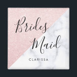 Witte marmer en roos goudglitter bruidsmaid magneet<br><div class="desc">Stijlvol design in faux roos Gold glitter & white marble.</div>