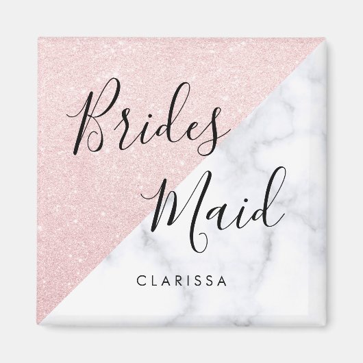 Witte marmer en roos goudglitter bruidsmaid magneet (Voorkant)