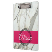Witte marmer en roze fuchsia, aangepaste naam girl klembord (Links)