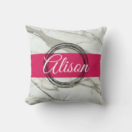 Witte marmer en roze fuchsia, aangepaste naam girl kussen
