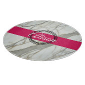 Witte marmer en roze fuchsia, aangepaste naam girl snijplank (Hoek)