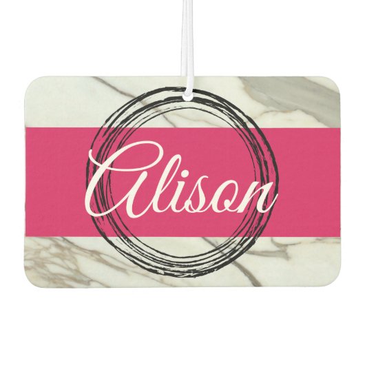 Witte marmer en roze fuchsia girly luchtverfrisser (Voorkant)