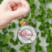 Witte marmer- en roze fuchsienaam sleutelhanger (Hand)