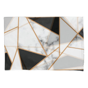 Witte marmer Geometric in goud, zwart Kussensloop