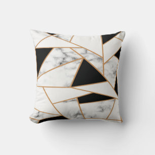 Witte marmer Geometric in goud, zwart Sierkussen