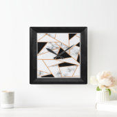 Witte marmer Geometric in goud, zwart Vierkante Klok (Huis)