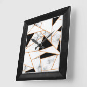 Witte marmer Geometric in goud, zwart Vierkante Klok (Hoek)