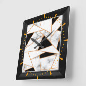 Witte marmer Geometric in goud, zwart Vierkante Klok (Hoek)