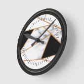 Witte marmer Geometric in goud, zwarte Ronde Klok (Hoek)