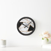 Witte marmer Geometric in goud, zwarte Ronde Klok (Huis)