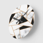Witte marmer Geometric patroon in Gold Ronde Klok (Hoek)