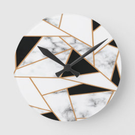 Witte marmer Geometric patroon in Gold Ronde Klok