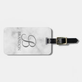 Witte Marmer Gepersonaliseerd Manuscript Monogram Bagagelabel (Voorkant horizontaal)