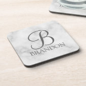 Witte Marmer Gepersonaliseerd Manuscript Monogram  Bier Onderzetter (Linkerzijde)