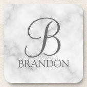 Witte Marmer Gepersonaliseerd Manuscript Monogram  Bier Onderzetter (Voorkant)