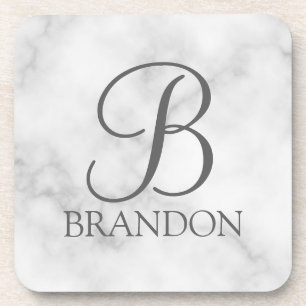 Witte Marmer Gepersonaliseerd Manuscript Monogram Bier Onderzetter