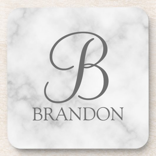 Witte Marmer Gepersonaliseerd Manuscript Monogram  Bier Onderzetter (Voorkant)