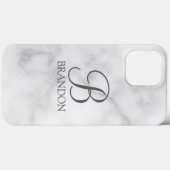 Witte Marmer Gepersonaliseerd Manuscript Monogram Case-Mate iPhone Case (Achterkant (horizontaal))