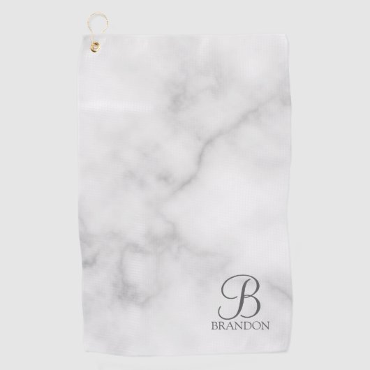 Witte Marmer Gepersonaliseerd Manuscript Monogram Golfhanddoek (Voorkant)