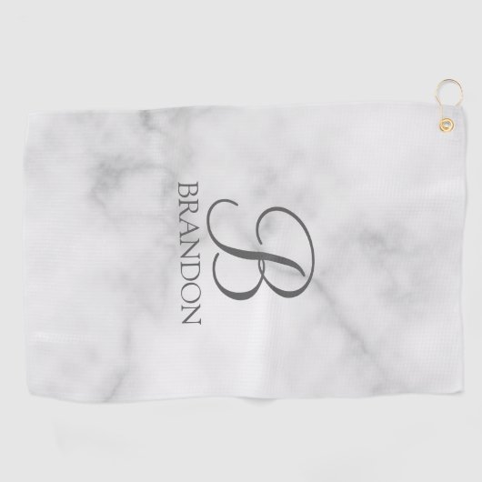 Witte Marmer Gepersonaliseerd Manuscript Monogram  Golfhanddoek (Horizontaal)