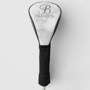 Witte Marmer Gepersonaliseerd Manuscript Monogram Golfheadcover