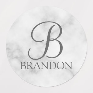 Witte Marmer Gepersonaliseerd Manuscript Monogram Labels