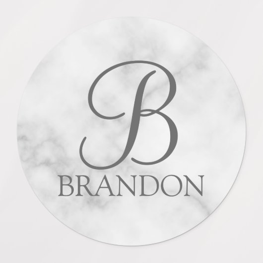 Witte Marmer Gepersonaliseerd Manuscript Monogram Labels (Design 2)