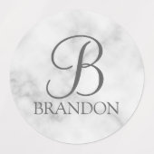 Witte Marmer Gepersonaliseerd Manuscript Monogram Labels (Design 1)