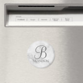 Witte Marmer Gepersonaliseerd Manuscript Monogram Magneet (Insitu (Vaatwasser))