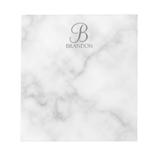 Witte Marmer Gepersonaliseerd Manuscript Monogram Notitieblok (Voorkant)
