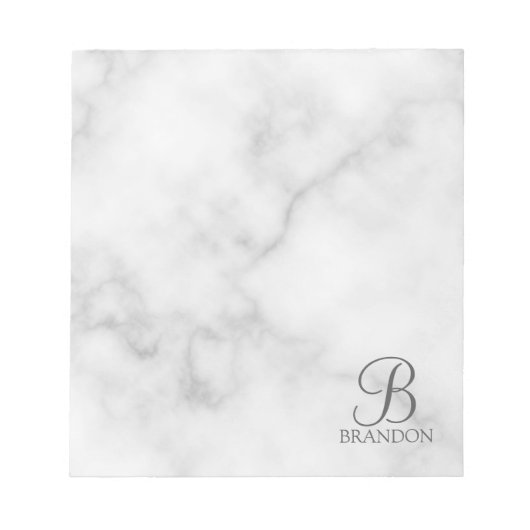 Witte Marmer Gepersonaliseerd Manuscript Monogram  Notitieblok (Voorkant)