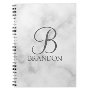 Witte Marmer Gepersonaliseerd Manuscript Monogram  Notitieboek