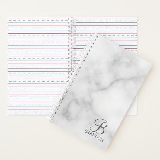 Witte Marmer Gepersonaliseerd Manuscript Monogram  Notitieboek (Binnen)
