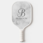 Witte Marmer Gepersonaliseerd Manuscript Monogram  Pickleball Paddle (Voorkant)