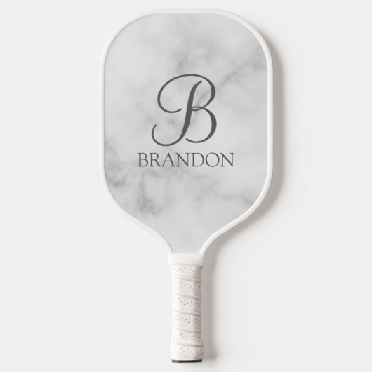Witte Marmer Gepersonaliseerd Manuscript Monogram  Pickleball Paddle (Voorkant)