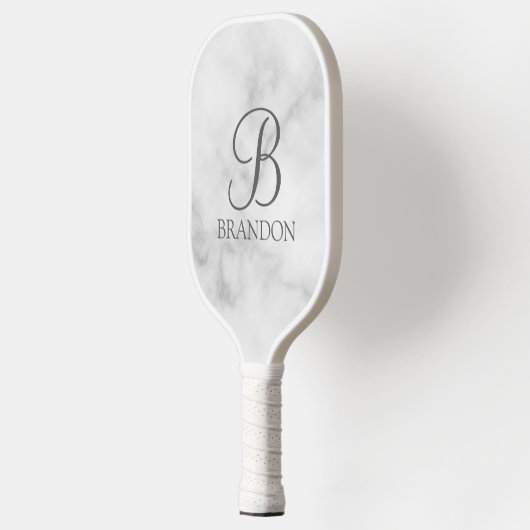 Witte Marmer Gepersonaliseerd Manuscript Monogram  Pickleball Paddle (Links)