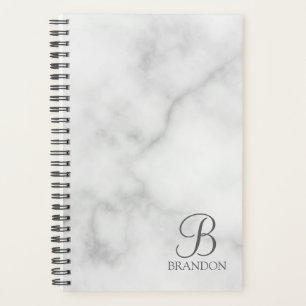Witte Marmer Gepersonaliseerd Manuscript Monogram  Planner