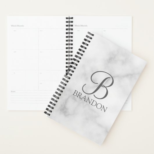 Witte Marmer Gepersonaliseerd Manuscript Monogram  Planner (Display)