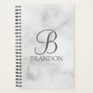 Witte Marmer Gepersonaliseerd Manuscript Monogram Planner