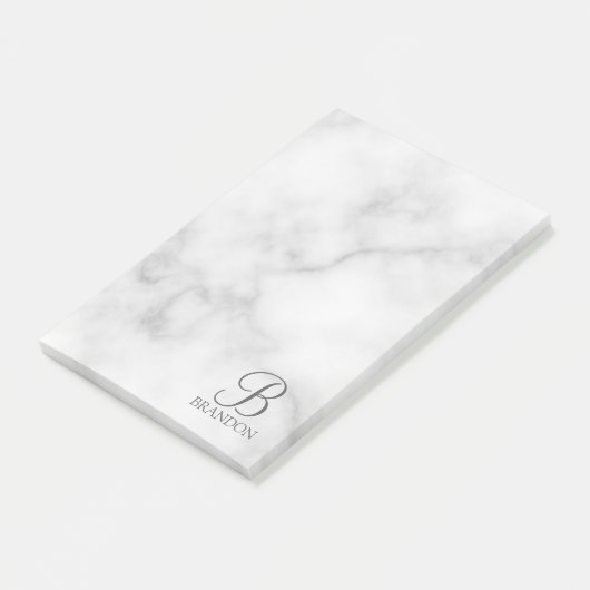 Witte Marmer Gepersonaliseerd Manuscript Monogram Post-it® Notes (Schuin)