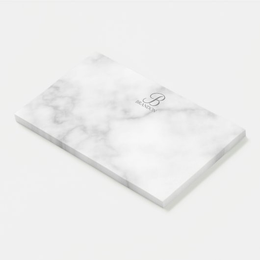 Witte Marmer Gepersonaliseerd Manuscript Monogram Post-it® Notes (Schuin)
