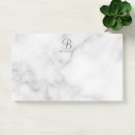 Witte Marmer Gepersonaliseerd Manuscript Monogram Post-it® Notes (Kantoor)