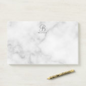 Witte Marmer Gepersonaliseerd Manuscript Monogram Post-it® Notes (Op bureau)