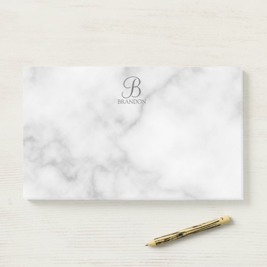 Witte Marmer Gepersonaliseerd Manuscript Monogram Post-it® Notes (Op bureau)