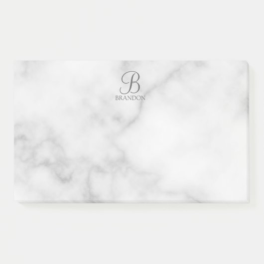 Witte Marmer Gepersonaliseerd Manuscript Monogram Post-it® Notes (Voorkant)