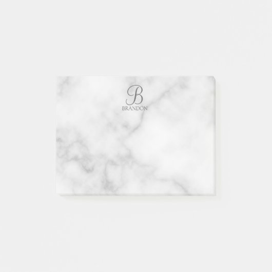 Witte Marmer Gepersonaliseerd Manuscript Monogram Post-it® Notes (Voorkant)