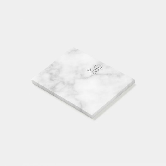 Witte Marmer Gepersonaliseerd Manuscript Monogram  Post-it® Notes (Schuin)
